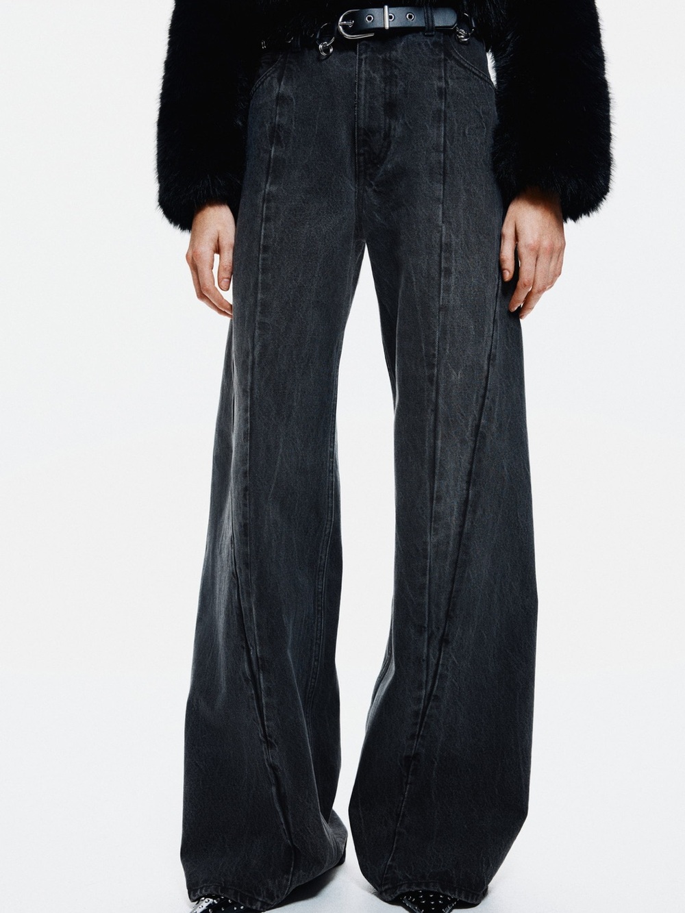H&M Limited Straight leg Seam-detail Jeans US 8, EUR 40 Washed Black Grey Rigid